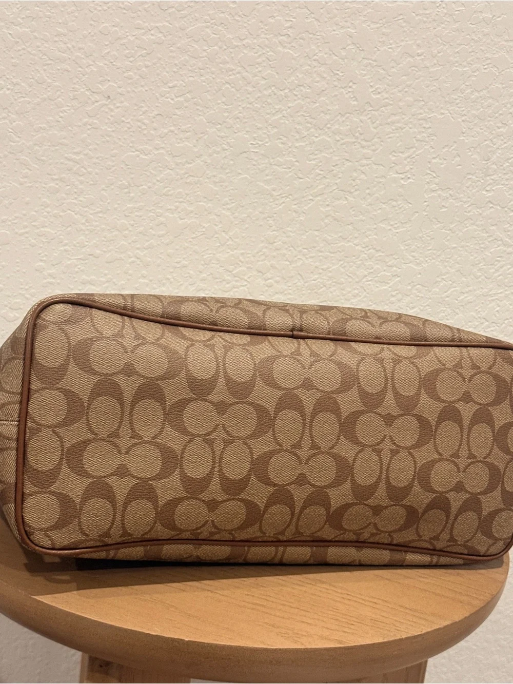 Coach Brown Signature Canvas Tote with Leather Trim